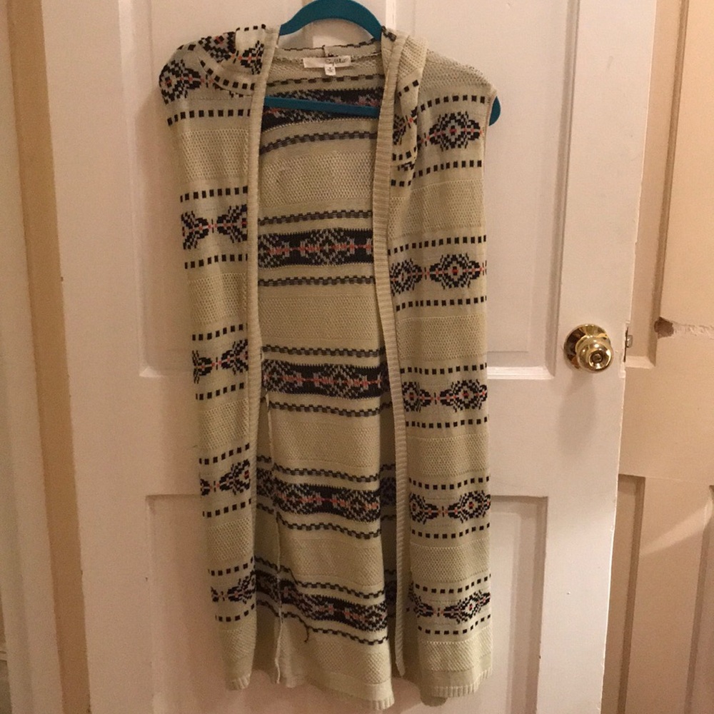 Say What? Sleeveless cardigan with hood